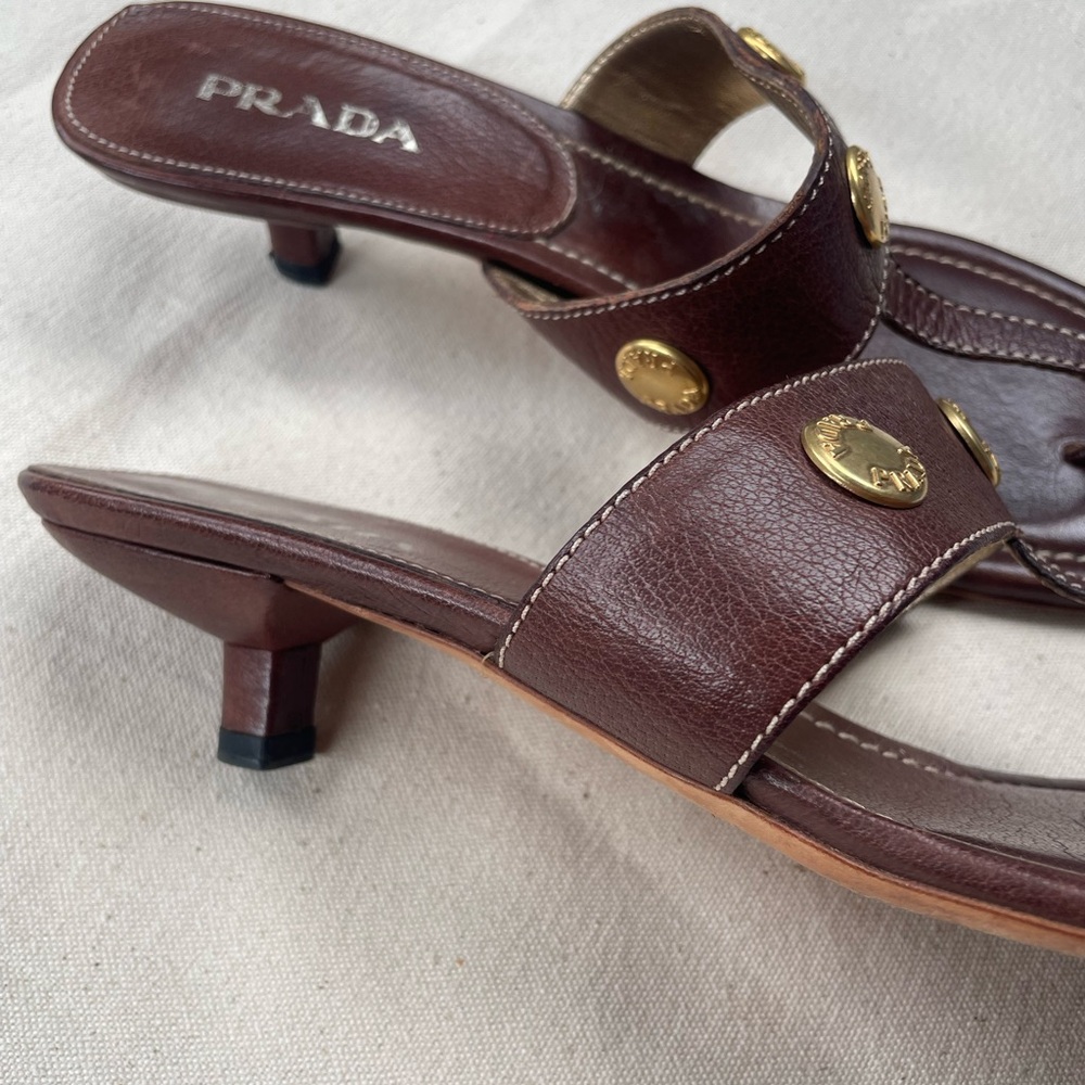 Prada Dark Brown Leather Mule Sandals with Gold Details - Picture 6 of 6